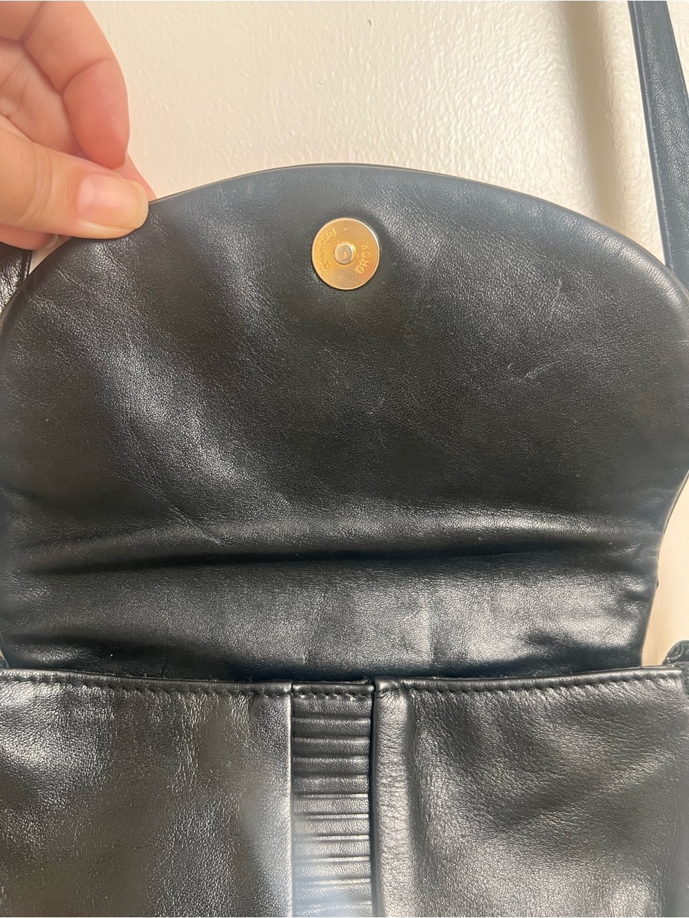 Vintage Genuine Leather Black Saddle Crossbody Bag Y2K Minimalist Purse - Picture 5 of 13